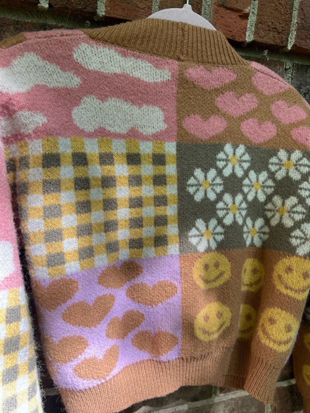 Debut Patchwork Knit Cardigan in Pink, Tan, Yellow - Picture 5 of 5